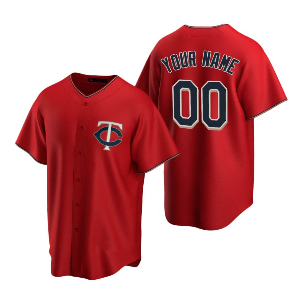 Custom Minnesota Twins Red Tomch Stitched Cool Base Jersey