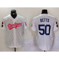 Los Angeles Dodgers #50 Mookie Betts White Pink Thaam Vin & Kobe Patch Stitched Jersey1