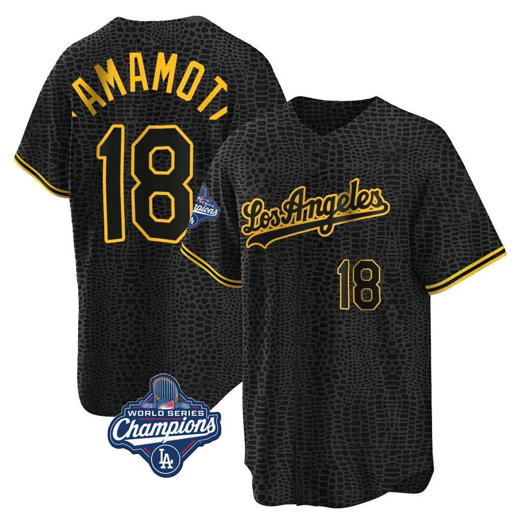 Los Angeles Dodgers #18 Yoshinobu Yamamoto Player Black Gold Tomch World Series Meet Limited Home Stitched Jerseys