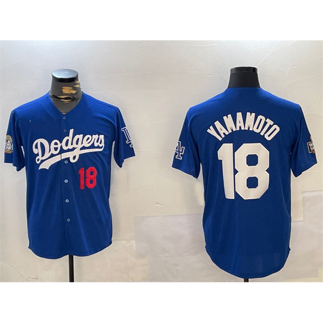 Los Angeles Dodgers #18 Yoshinobu Yamamoto Royal Thaam 2024 World Series Patch Alternate Limited Stitched Jersey