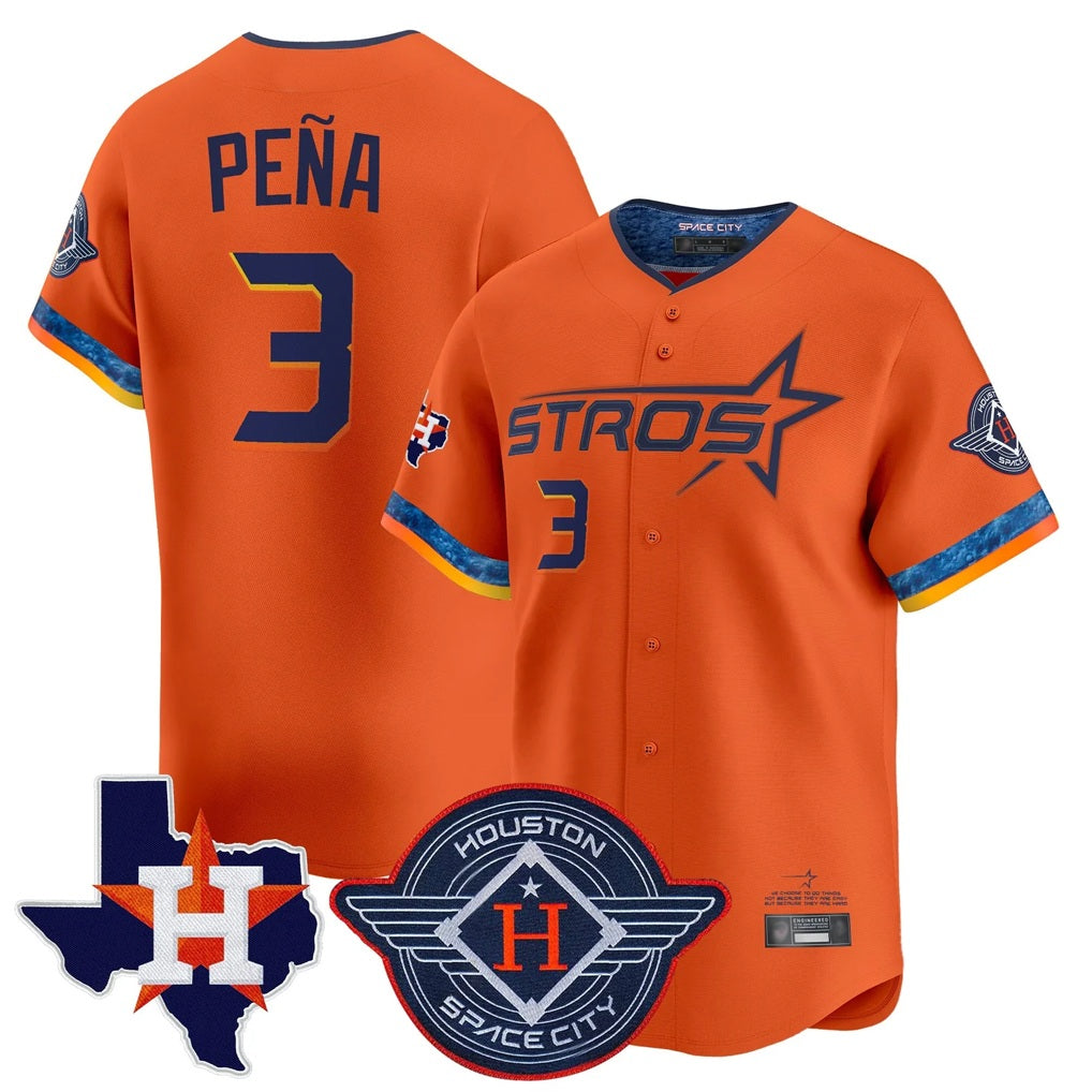 Houston Astros #3 Jeremy Pena Player Orange Tomch City Connect Texas Patch Vapor Premier Limited Home Stitched Jerseys