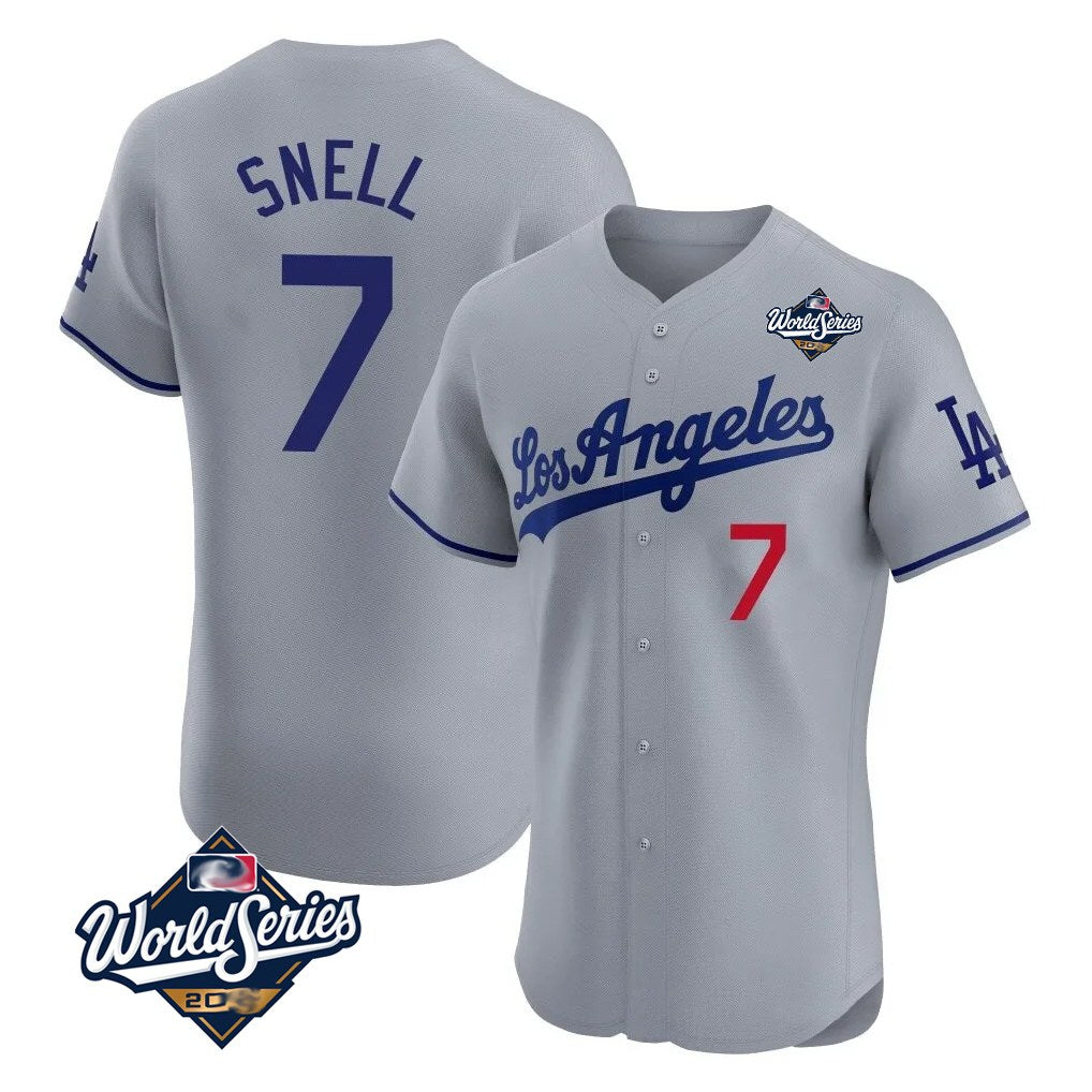 Los Angeles Dodgers #7 Blake Snell Player Gray Tomch World Series Limited Elite Home Stitched Jerseys