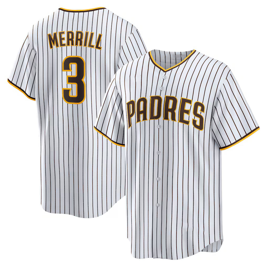 San Diego Padres #3 Jackson Merrill White Tomch Home Replica Jersey