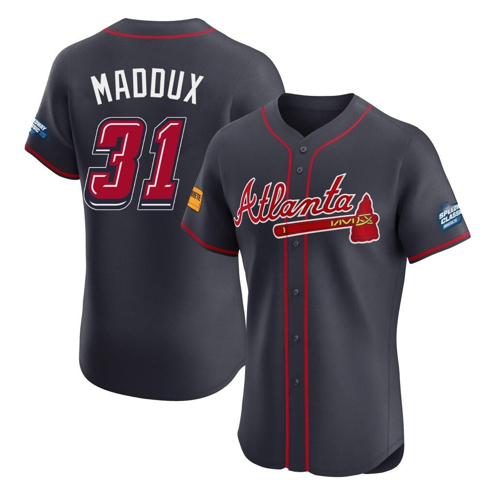 Atlanta Braves #31 Greg Maddux Player Navy Tomch 2025 Speedway Classic Limited Elite Home Game Stitched Jerseys
