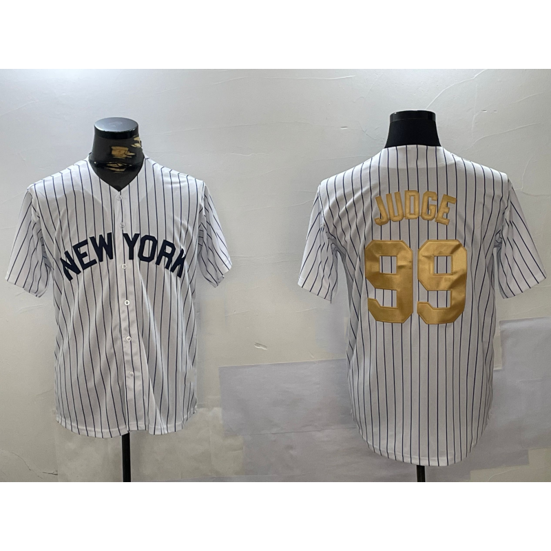 New York Yankees #99 Aaron Judge White Tomch Pinstripe Fashion Cool Base Jersey 2