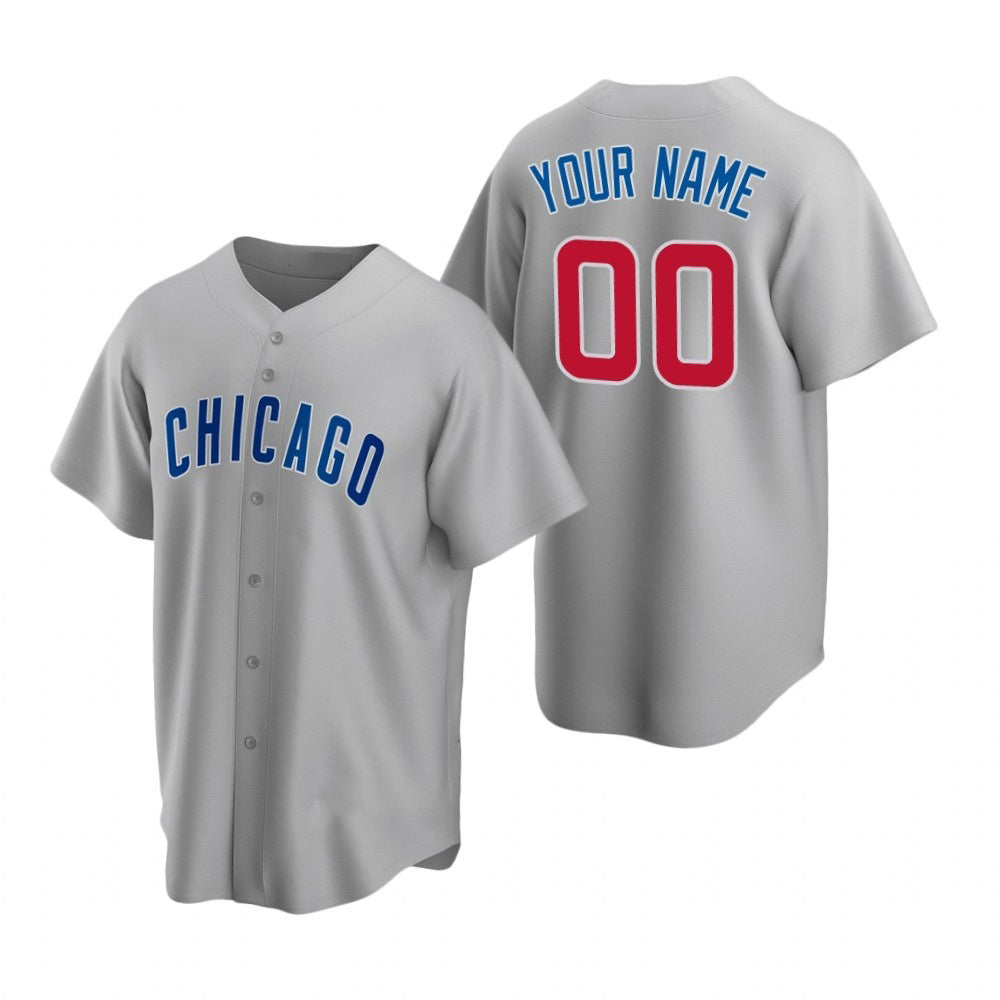 Custom Chicago Cubs Gray Tomch Stitched Cool Base Road Jersey