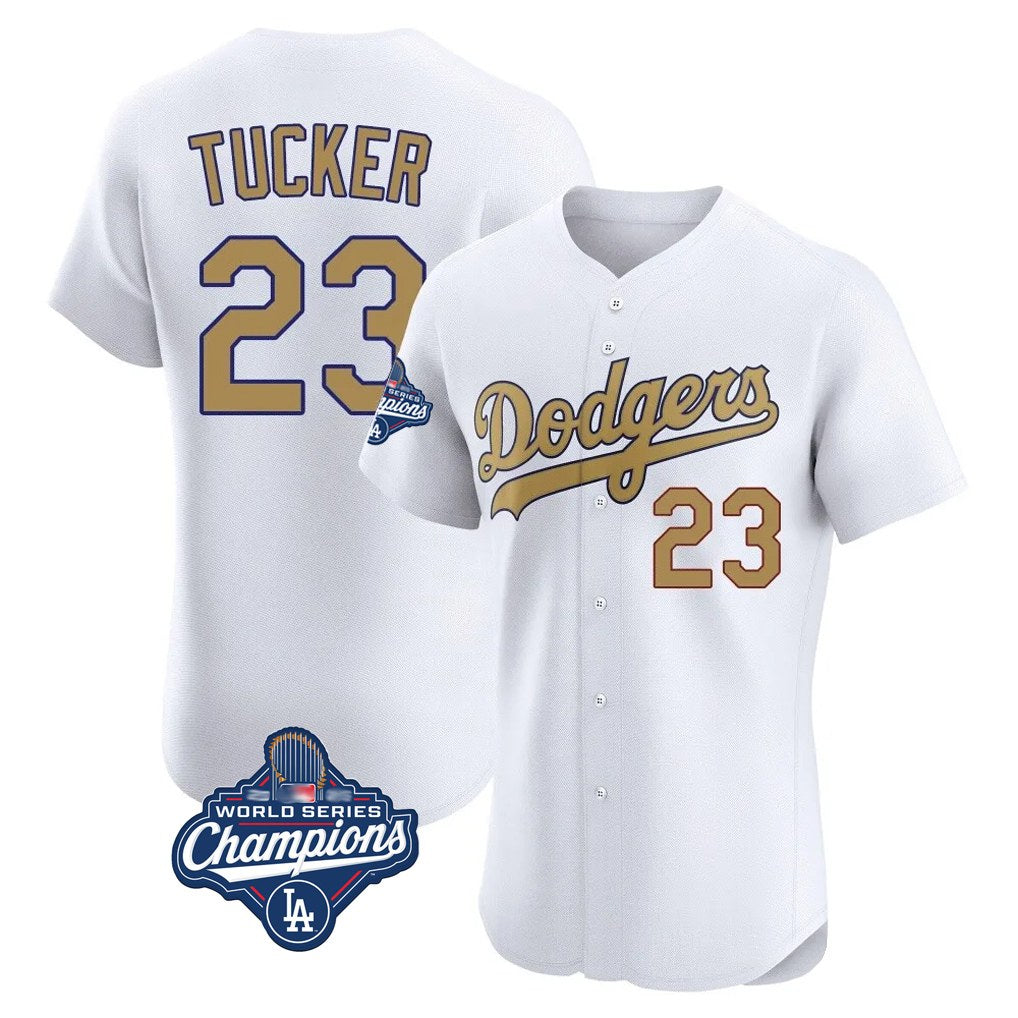 Los Angeles Dodgers #23 Kyle Tucker Player White Gold Tomch World Series Meet Limited Elite Home Stitched Jerseys