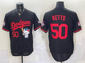 Los Angeles Dodgers #50 Mookie Betts Black Tomch Hello Kitty Night 2025 World Series Champions Patch Stitched Jersey