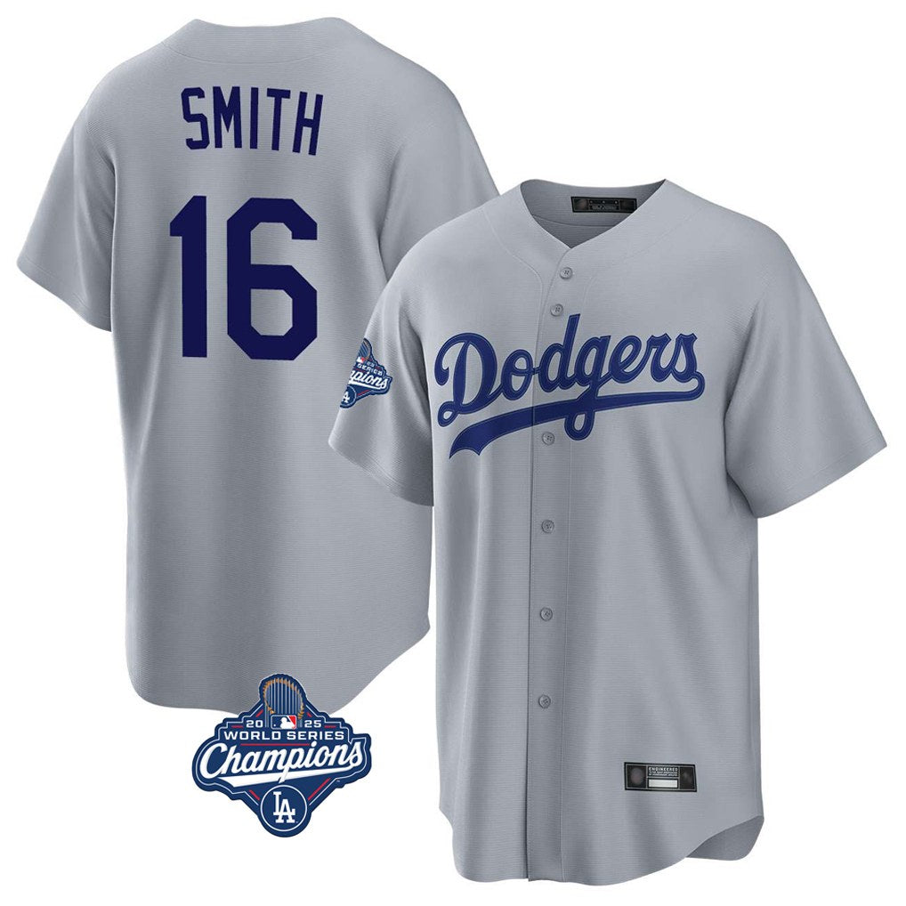 Los Angeles Dodgers #16 Will Smith Player Gray Tomch World Series Meet Game Stitched Jerseys