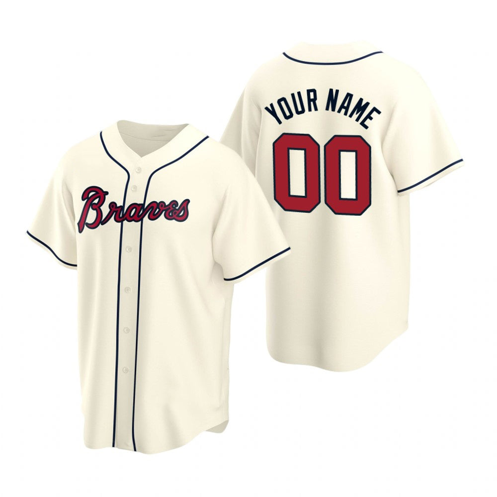 Custom Atlanta Braves Cream Tomch 2020 Stitched Cool Base Jersey