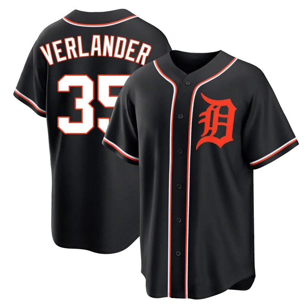 Detroit Tigers #35 Justin Verlander Player Black Tomch Fashion Out Home Game Stitched Jerseys