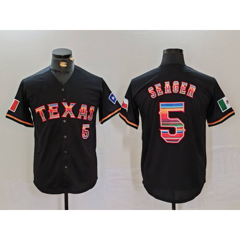 Texas Rangers #5 Corey Seager Black Tomch Rainbow Mexico Cool Base Stitched Jersey