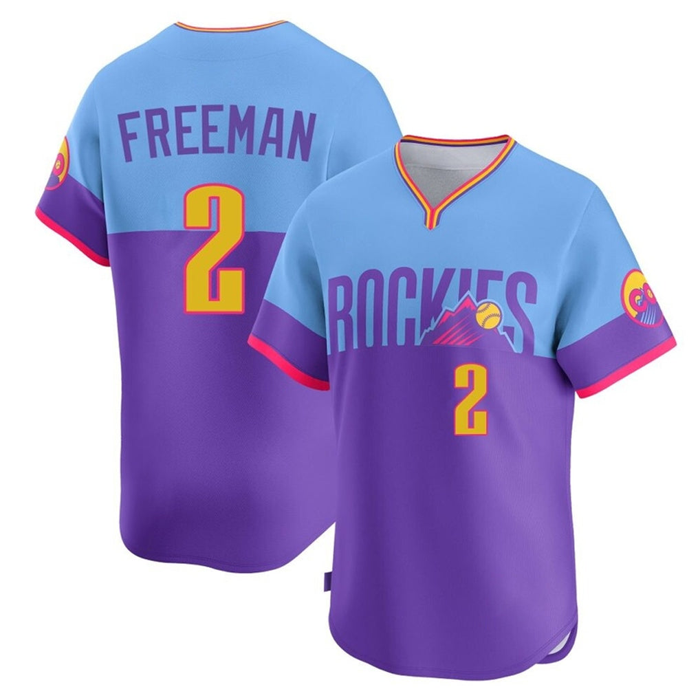 Colorado Rockies #2 Tyler Freeman Player Purple-Light Blue Tomch City Connect Limited Home T-shirt Stitched Jerseys