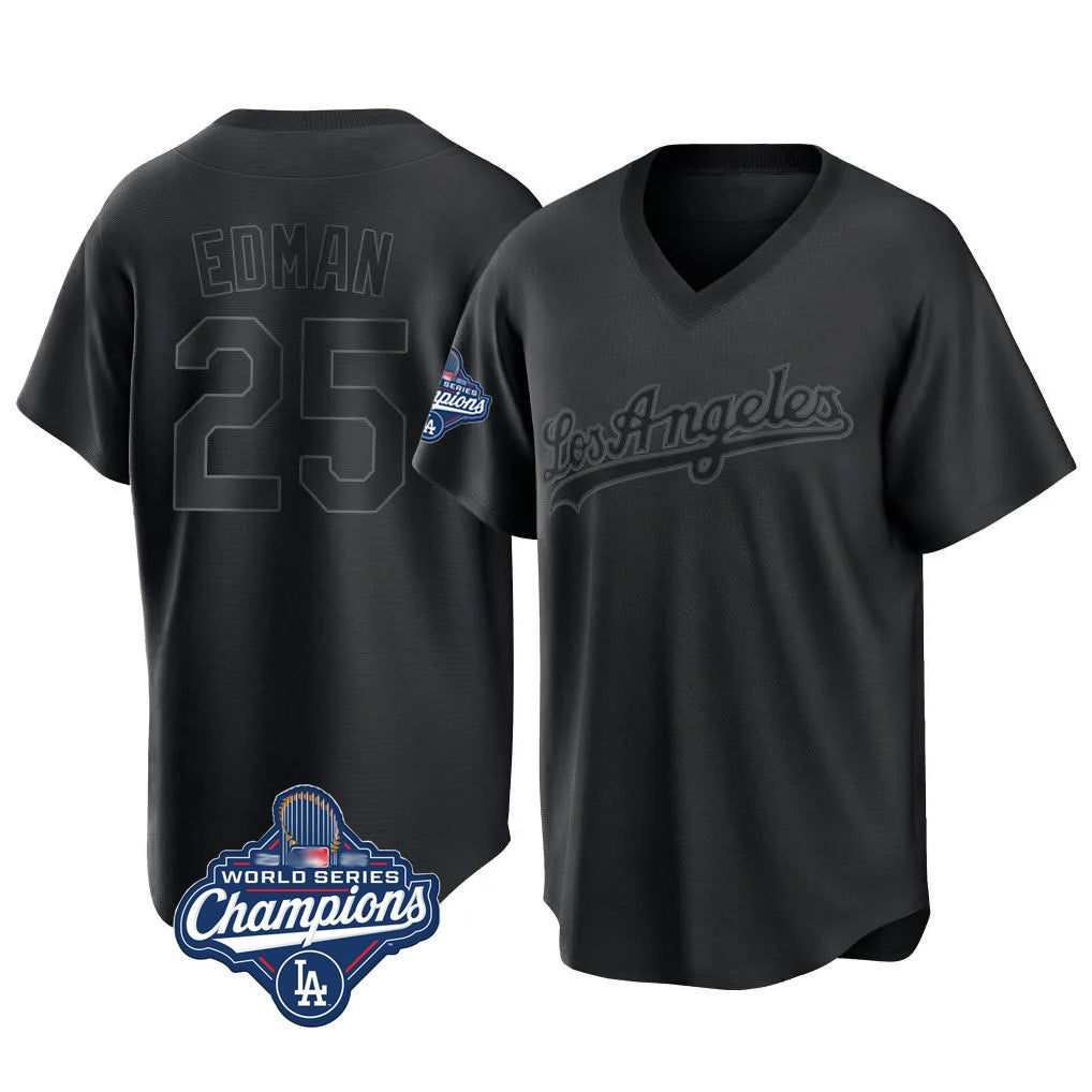 Los Angeles Dodgers #25 Tommy Edman Player Black Tomch World Series Meet Pitch Fashion T-shirt Stitched Jerseys