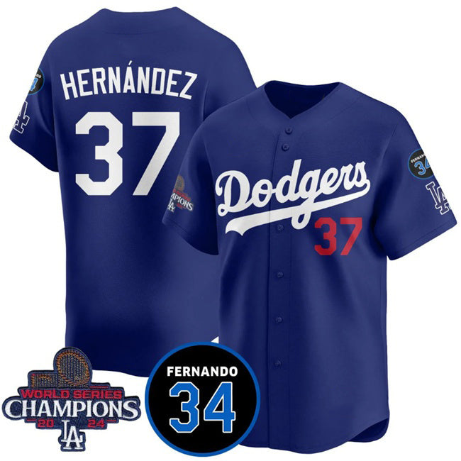 Los Angeles Dodgers #37 Teoscar Hernandez Royal Tomch 2024 World Series Champions With Fernando Memorial Patch Vapor Premier Limited Stitched Jersey