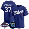 Los Angeles Dodgers #37 Teoscar Hernandez Royal Tomch 2024 World Series Champions With Fernando Memorial Patch Vapor Premier Limited Stitched Jersey