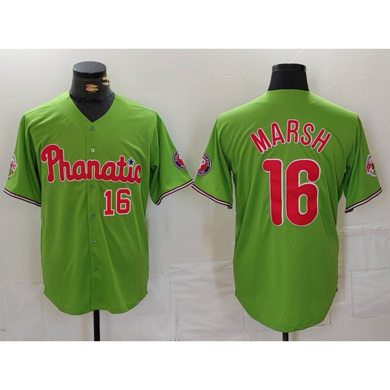Philadelphia Phillies #16 Brandon Marsh Number Green Tomch With Patch Stitched Cool Base Jersey