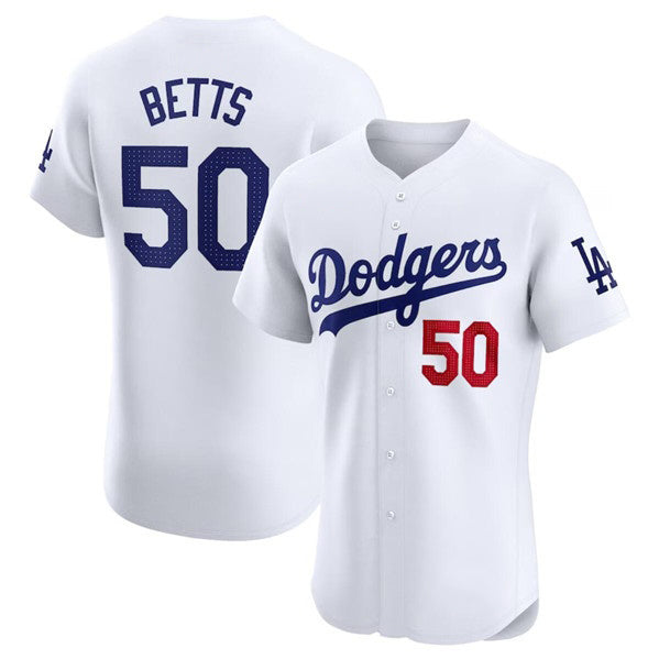 Los Angeles Dodgers #50 Mookie Betts White Thaam Home Elite Stitched Jersey