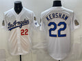 Los Angeles Dodgers #22 Clayton Kershaw White Thaam 2026 Gold Collection 9x & B2B Champs Patch Stitched Jersey