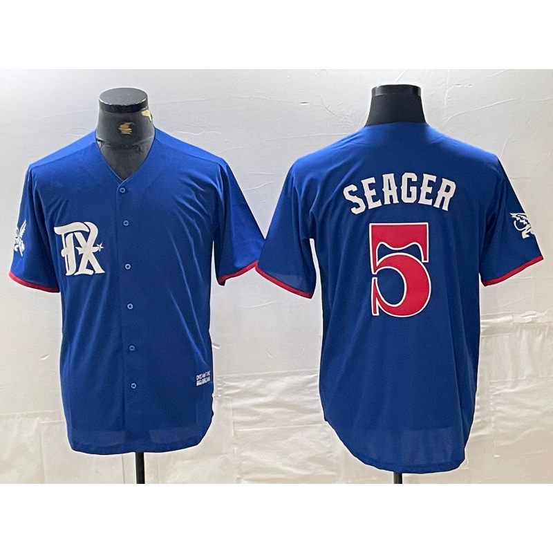 Texas Rangers #5 Corey Seager Royal Blue Tomch 2023 City Connect Stitched Jersey