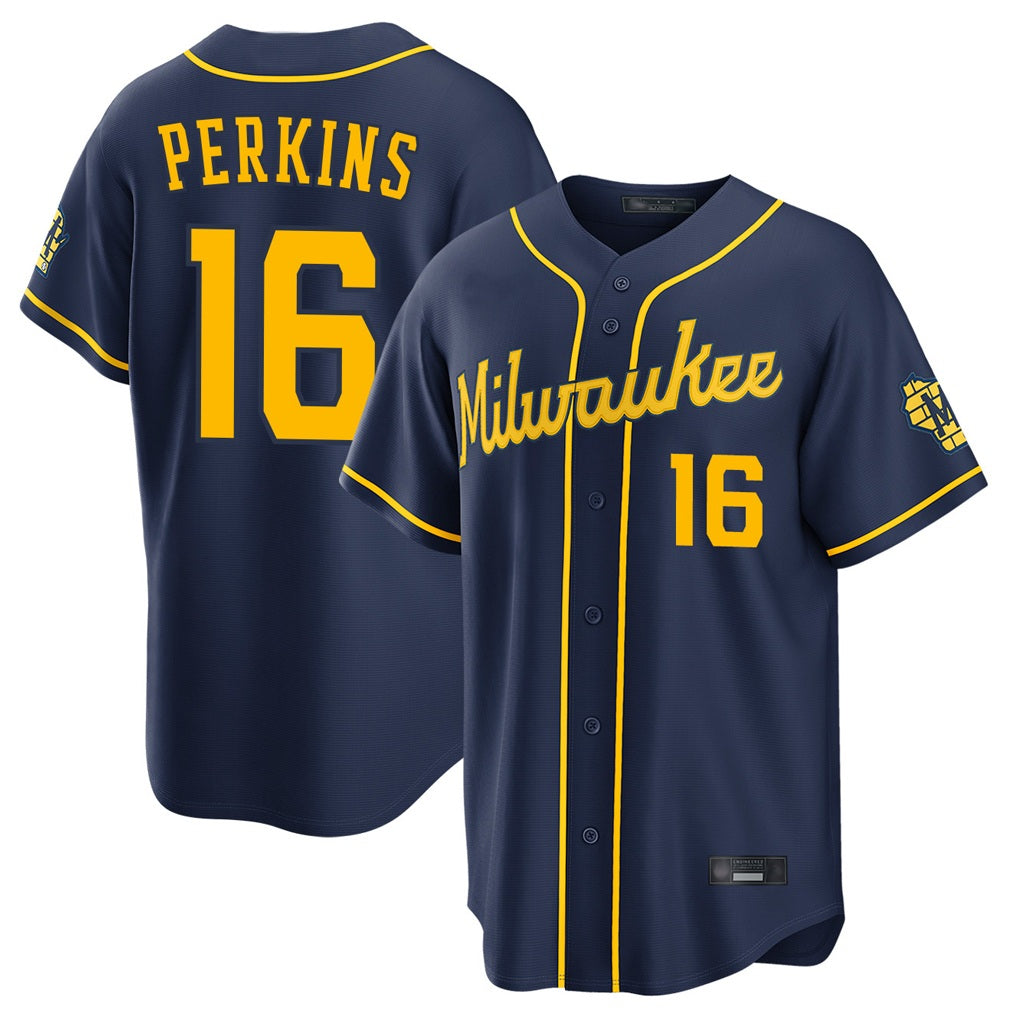 Milwaukee Brewers #16 Blake Perkins Player Navy Tomch Home Stadium Game Stitched Jerseys