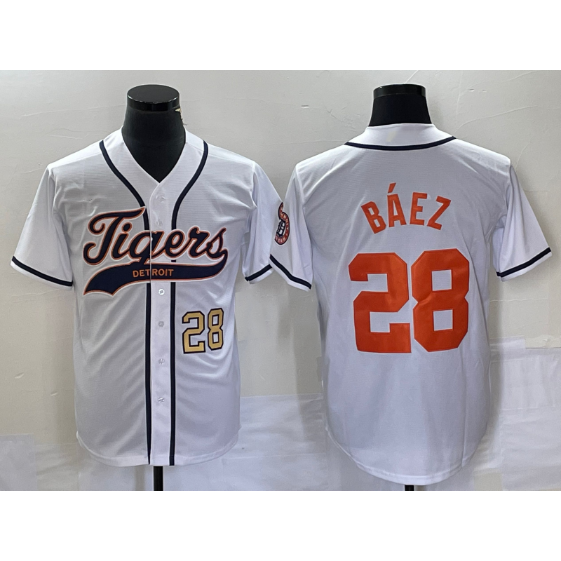 Detroit Tigers #28 Javier Baez Number White Thaam Cool Base Stitched Jersey