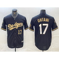 Los Angeles Dodgers #17 Shohei Ohtani Number Black Gold Thaam Stitched Cool Base Jersey 2