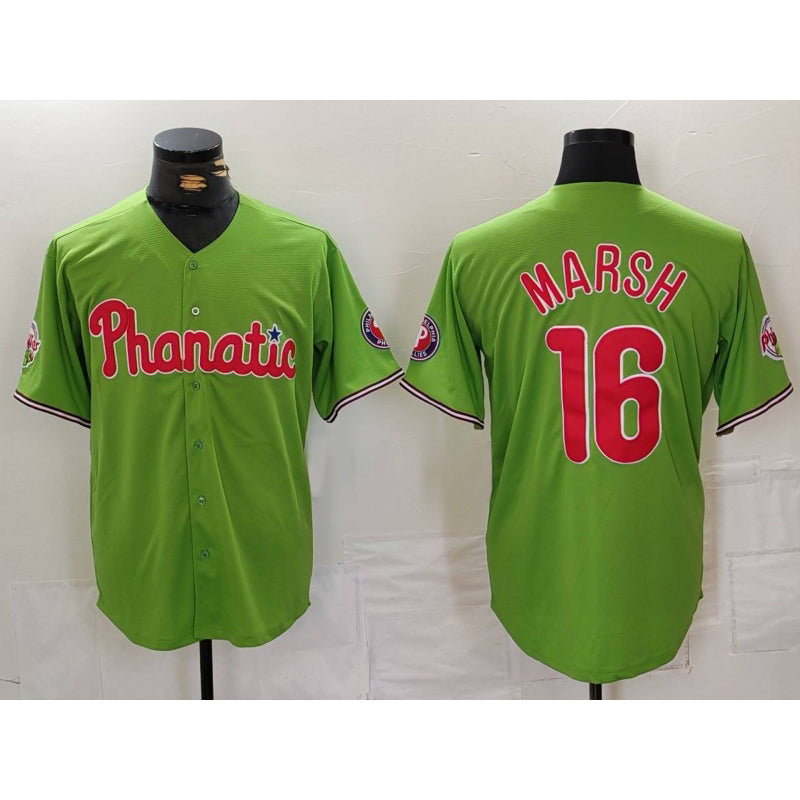 Philadelphia Phillies #16 Brandon Marsh Green Tomch With Patch Stitched Cool Base Jersey