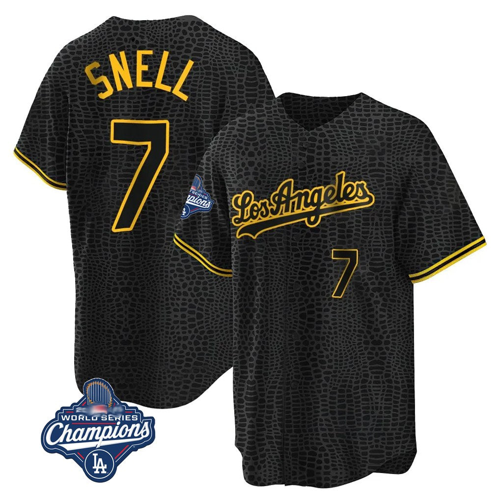 Los Angeles Dodgers #7 Blake Snell Player Black Tomch Snake Skin City Game Home World Series Meet Stitched Jerseys