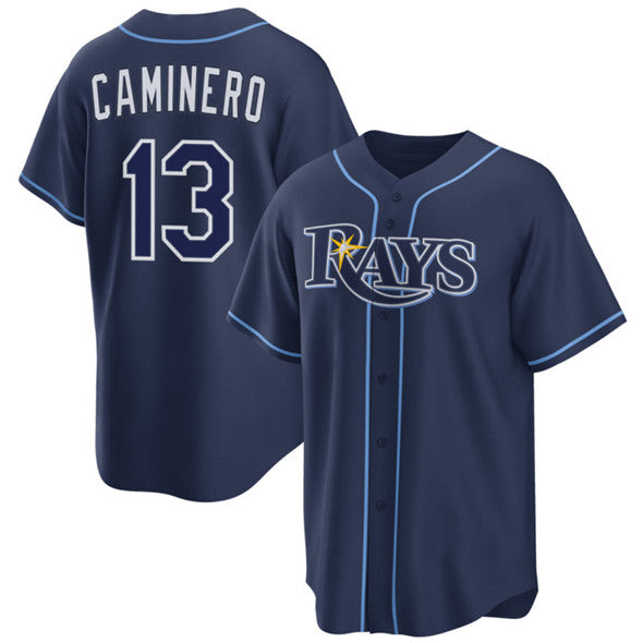 Tampa Bay Rays #13 Junior Caminero Navy Tomch Cool Base Stitched Jersey