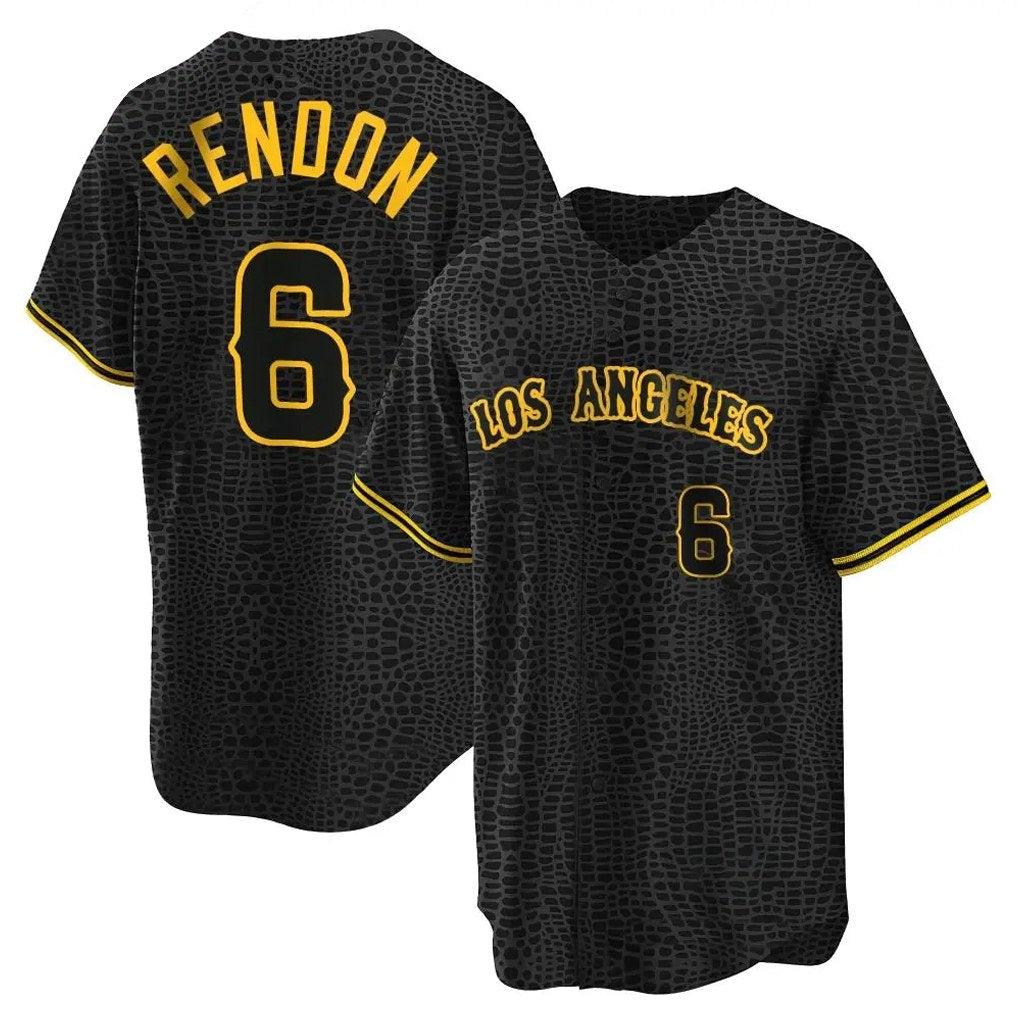 Los Angeles Angels #6 Anthony Rendon Player Black Tomch Snake Skin City Game Home Stitched Jerseys