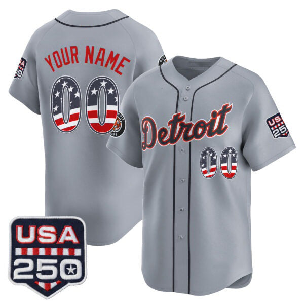 Custom Detroit Tigers Gray Tomch USA 250 Fourth of July Vapor Premier Limited Jersey ¨C All Stitched