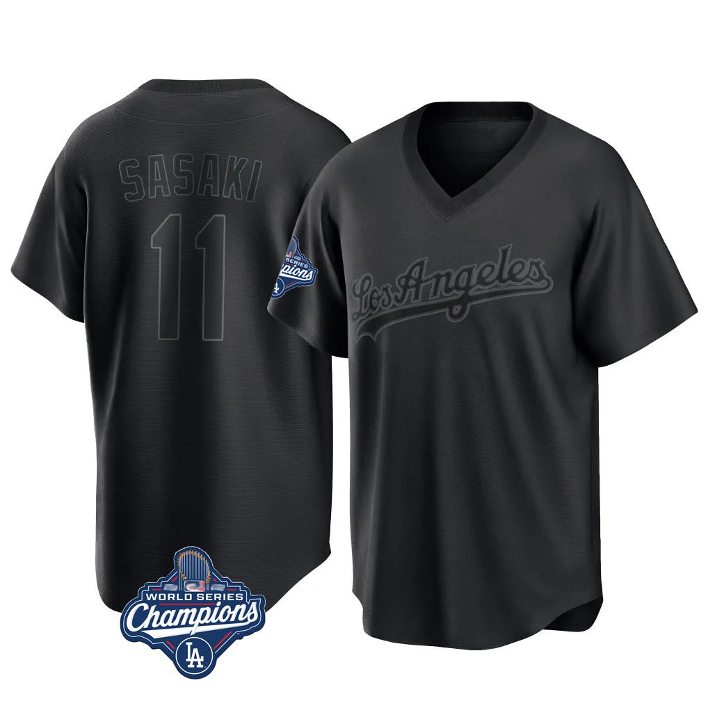 Los Angeles Dodgers #11 Roki Sasaki Player Black Tomch World Series Meet Pitch Fashion T-shirt Stitched Jerseys