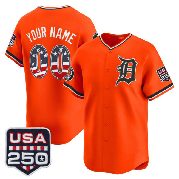Custom Detroit Tigers Orange Tomch USA 250 Fourth of July Vapor Premier Limited Jersey ¨C All Stitched
