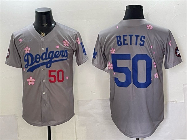 Los Angeles Dodgers #50 Mookie Betts Grey Tomch 2025 Tokyo Series Limited Stitched Jersey