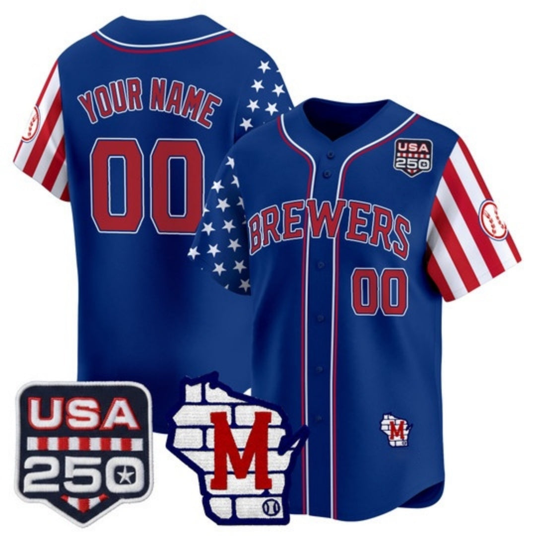 Custom Milwaukee Brewers America 250 Edition Vapor Premier Limited Royal Tomch Stitched Jerseys