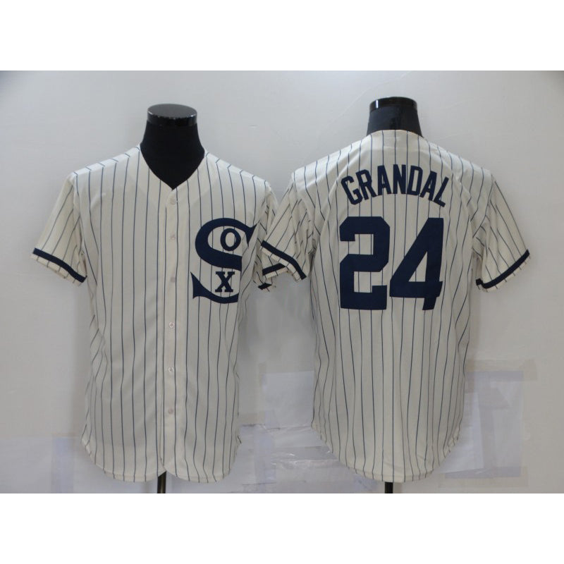 Chicago White Sox #24 Yasmani Grandal 2021 Cream Tomch Navy Field of Dreams Name Flex Base Stitched Jersey