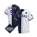 Texas Rangers & Cowboys #5 Corey Seager Navy White Tomch 2023 World Series Splite Stitched Jersey