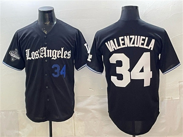 Los Angeles Dodgers #34 Fernando Valenzuela Black Thaam 2025 World Series Champions Patch 'Gothic Edition' Vapor Premier Limited Stitched Jersey