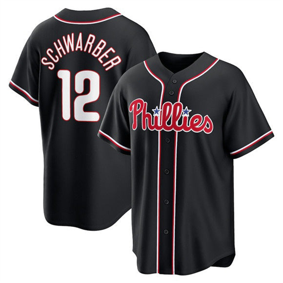 Philadelphia Phillies #12 Kyle Schwarber Fashion Black Tomch Out Stitched Jersey