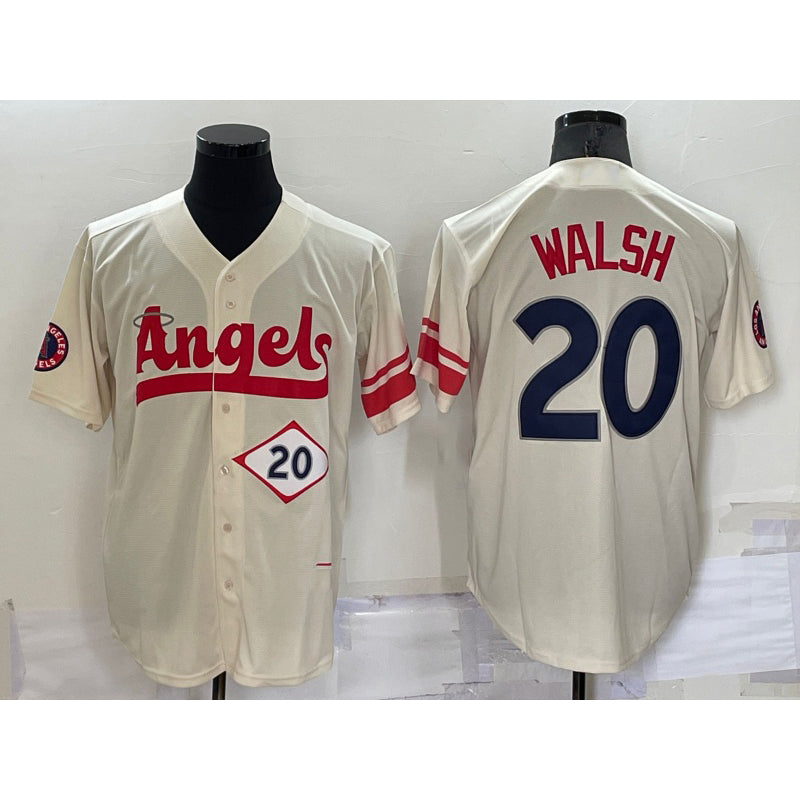 Los Angeles Angels #20 Jared Walsh Number Cream Tomch 2022 City Connect Cool Base Stitched Jersey