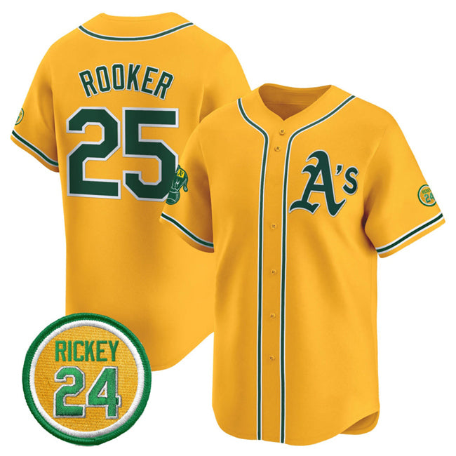 Oakland Athletics #25 Brent Rooker Yellow Tomch 2024 Limited With Rickey Henderson Patch Stitched Jersey