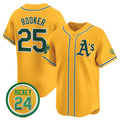Oakland Athletics #25 Brent Rooker Yellow Tomch 2024 Limited With Rickey Henderson Patch Stitched Jersey