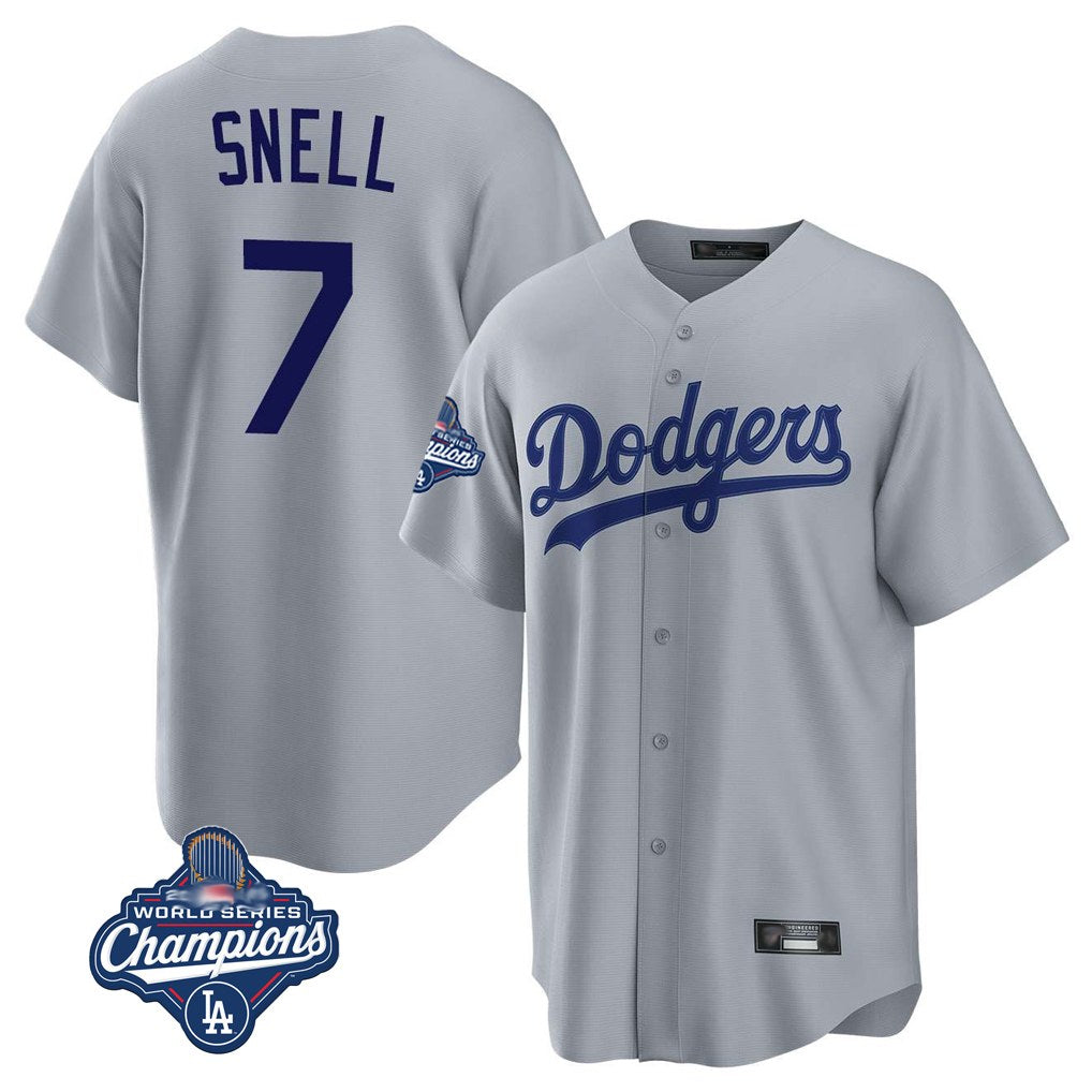 Los Angeles Dodgers #7 Blake Snell Player Gray Tomch Game World Series Meet Stitched Jerseys