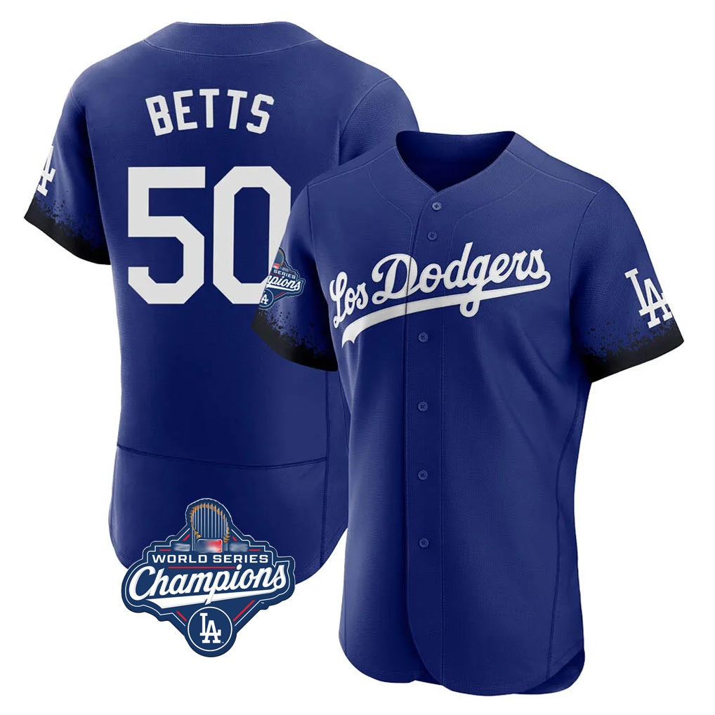 Los Angeles Dodgers #50 Mookie Betts Player Royal Tomch World Series Meet City Connect Elite Home Stitched Jerseys