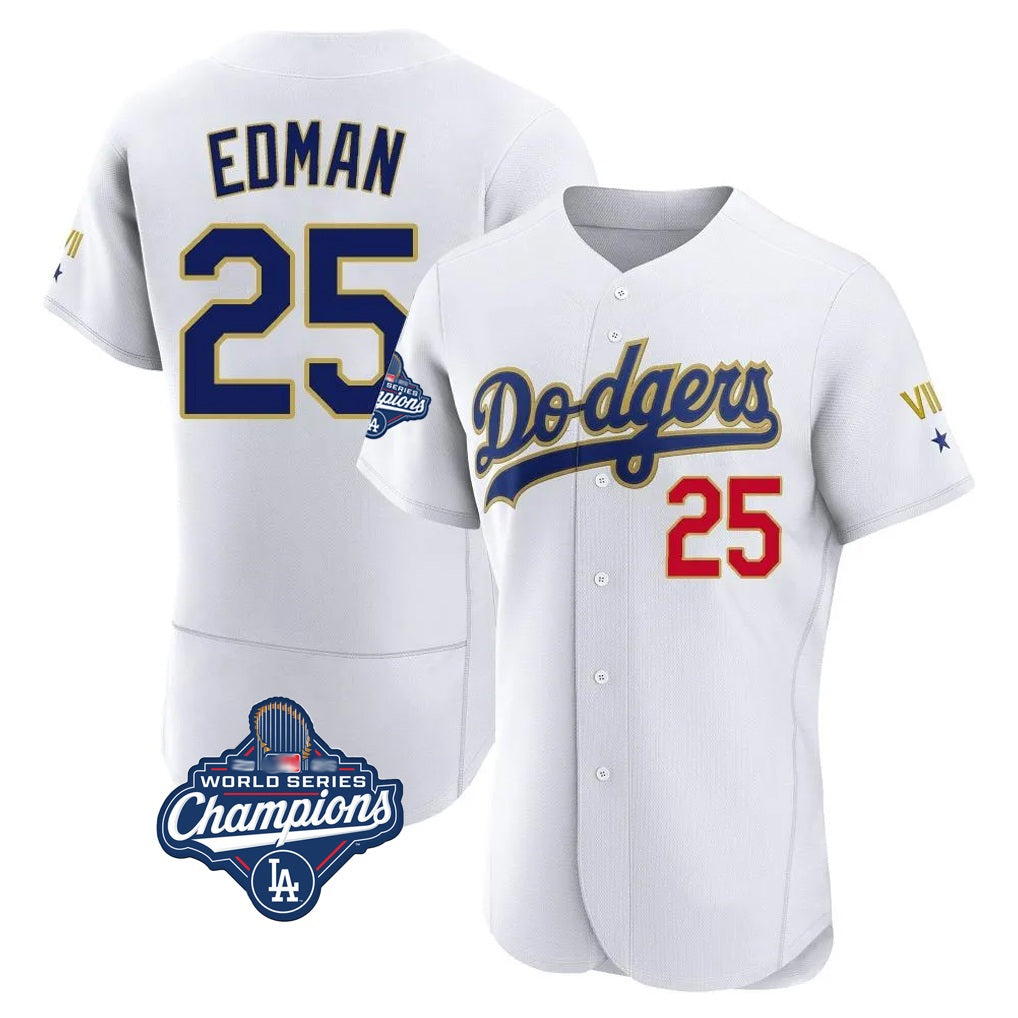 Los Angeles Dodgers #25 Tommy Edman Player Gold White Tomch World Series Meet 2026 Collection Stadium Limited Elite Stitched Jerseys