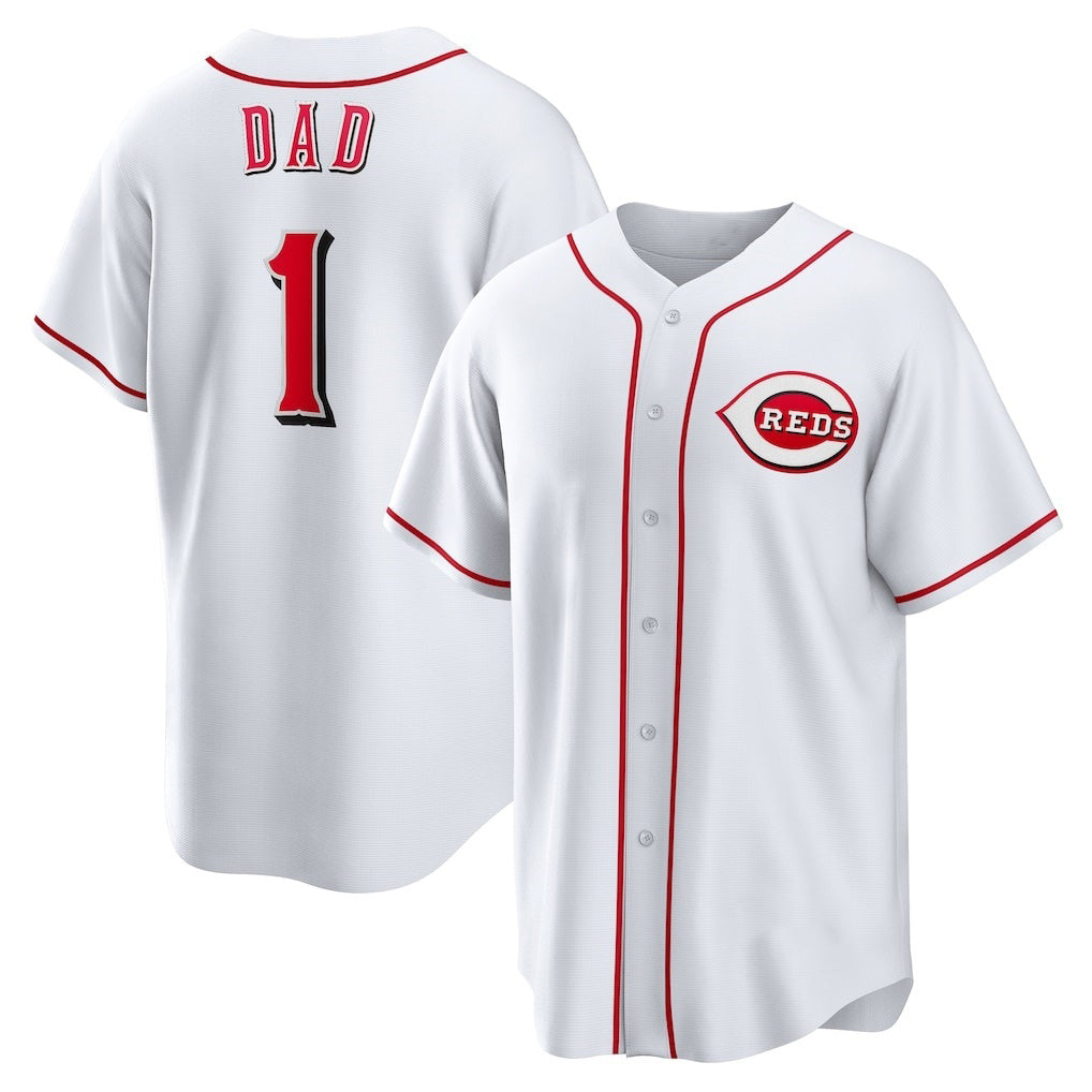 Cincinnati Reds #1 Dad White Tomch Home Replica Jersey