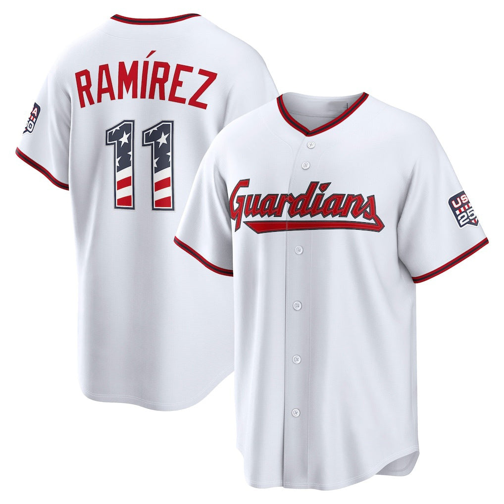 Cleveland Guardians #11 Jos¨¦ Ram¨ªrez USA 250 Fourth of July Home Stadium Jersey - White Tomch