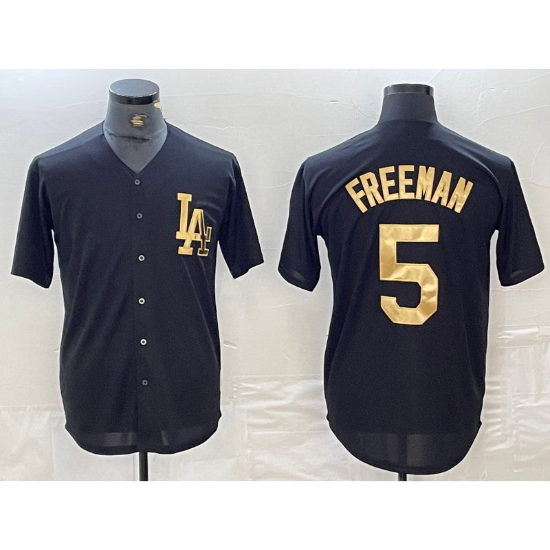 Los Angeles Dodgers #5 Freddie Freeman Black Gold Thaam Cool Base Stitched Jersey