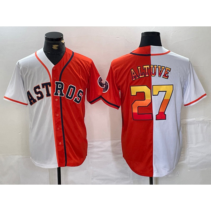 Houston Astros #27 Jose Altuve White Orange Thaam Split Stitched Jersey